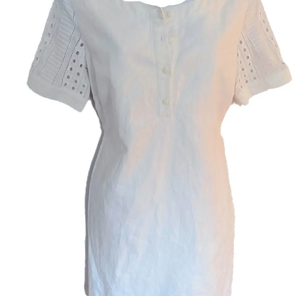 Vineyard Vines White Shift Dress -6 white cotton Pointelle, lined w/pockets